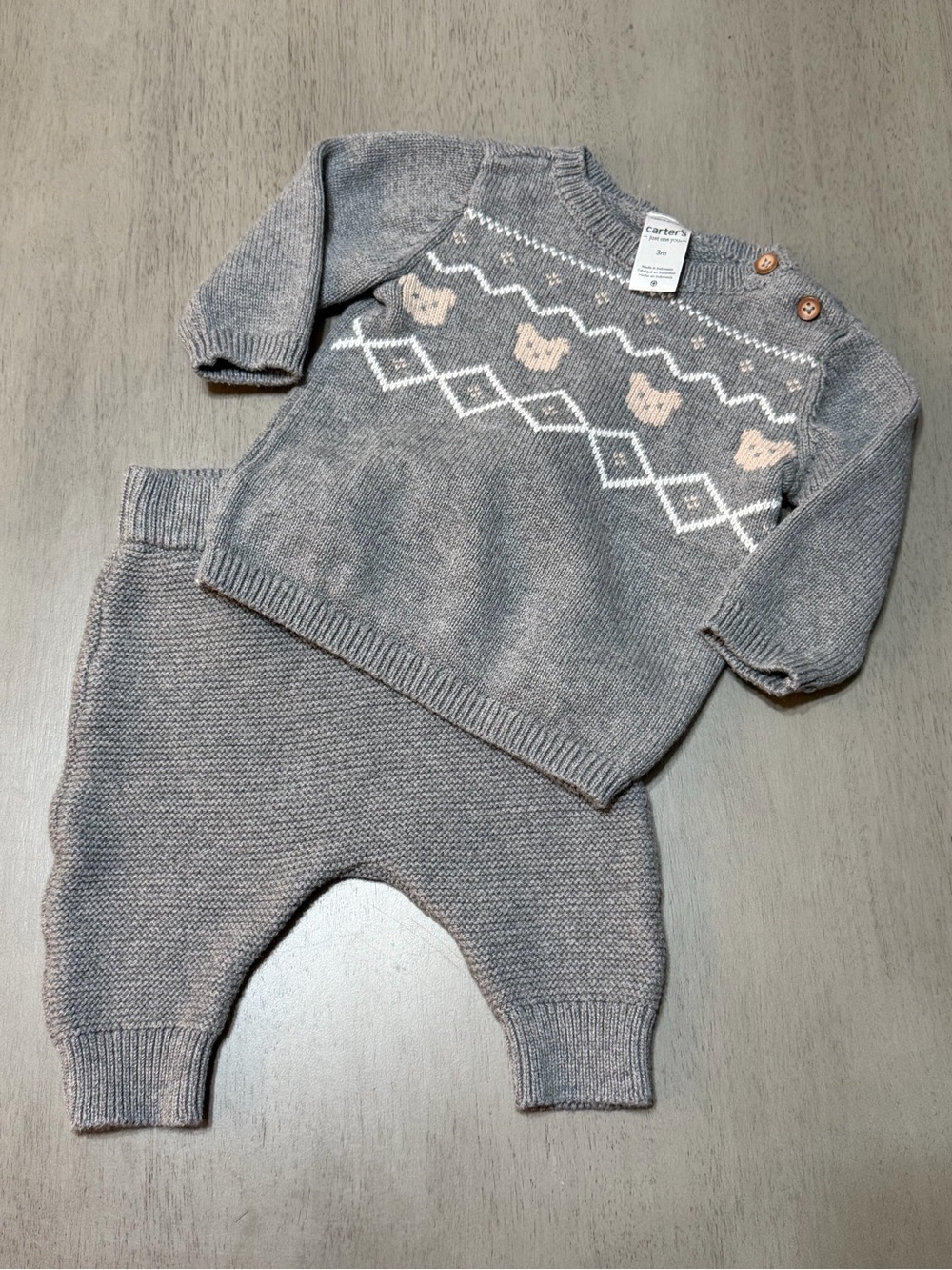 Carter's Gray Knit Two-Piece Sweater & Pants Set with Bears 3M